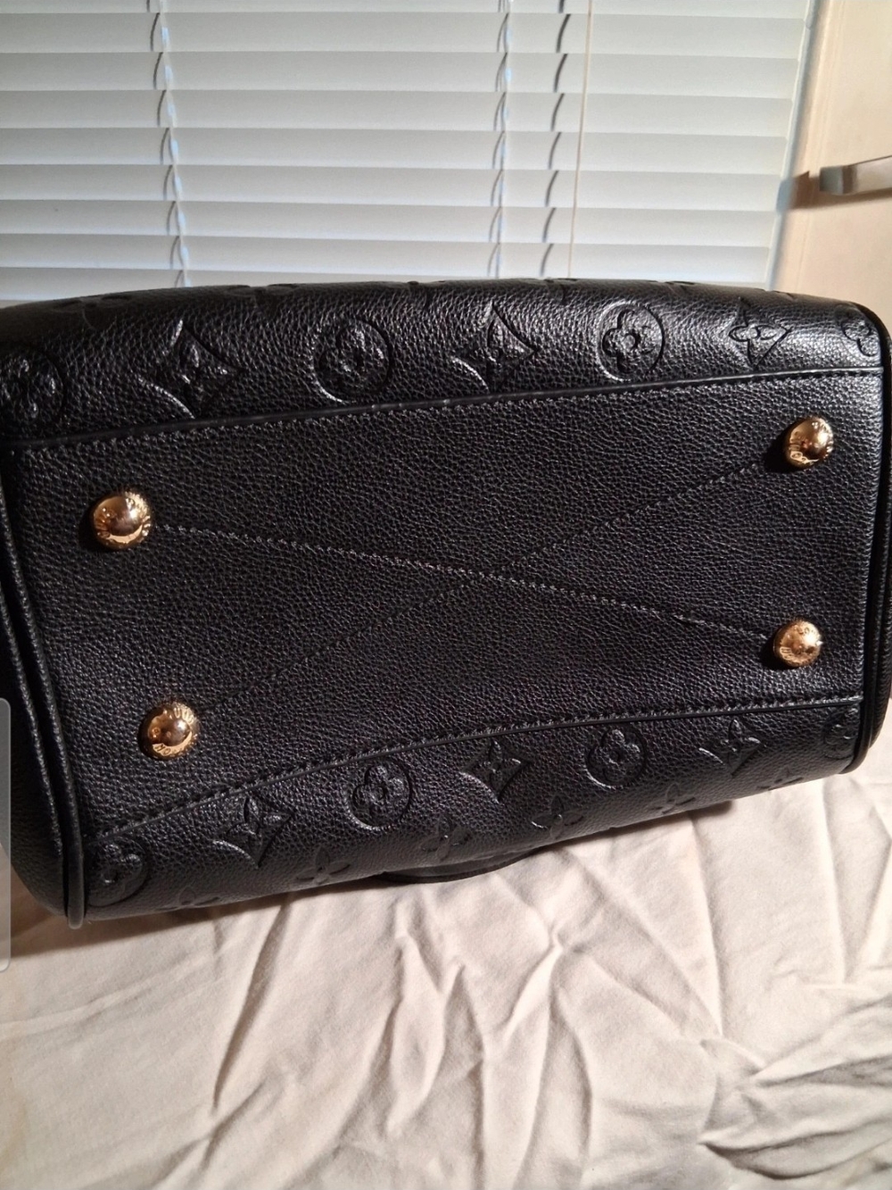 Black Embossed Leather Satchel Handbag - Picture 3 of 5